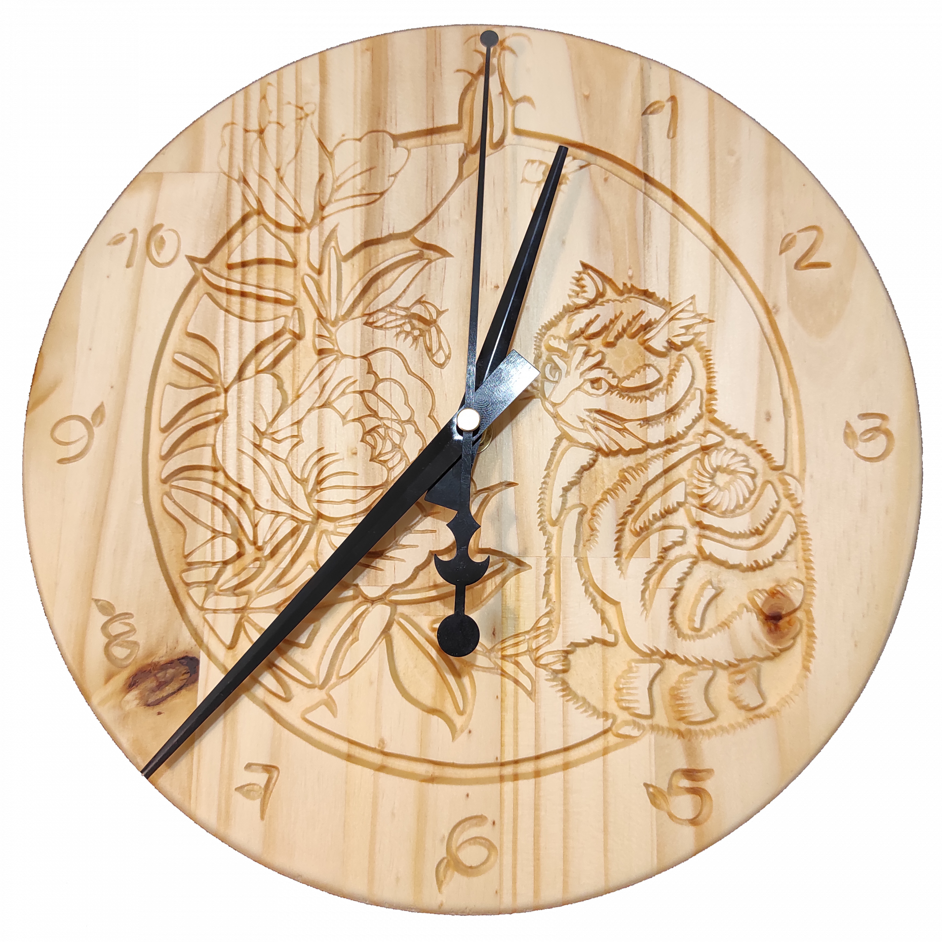 Horloge Murale Vintage En Porcelaine - Chat Et Fleurs - Signée J. Albertin - Rare