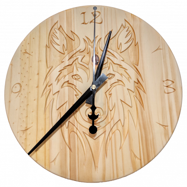 Loup - Horloge Murale en Bois de Pin