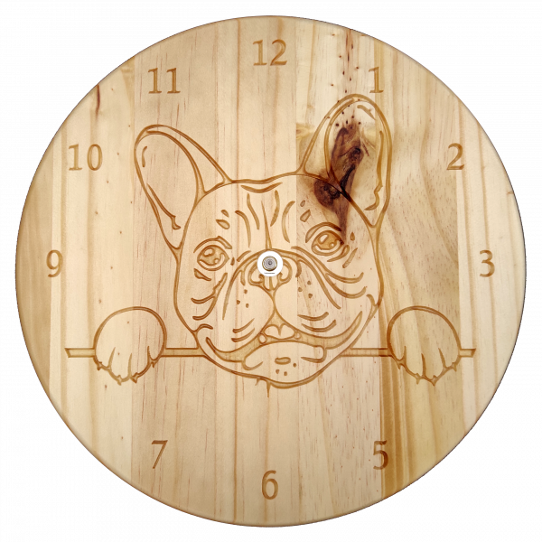 Bouledogue Français - Horloge Murale en Bois de Pin – Image 2