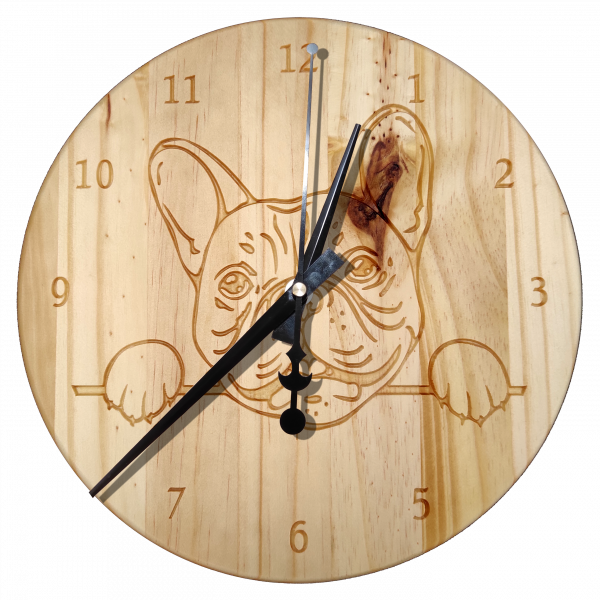 Bouledogue Français - Horloge Murale en Bois de Pin