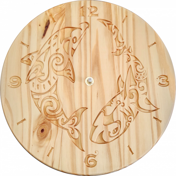 Dauphin & Requin - Horloge Murale en Bois de Pin – Image 2
