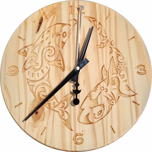 Dauphin & Requin - Horloge Murale en Bois de Pin