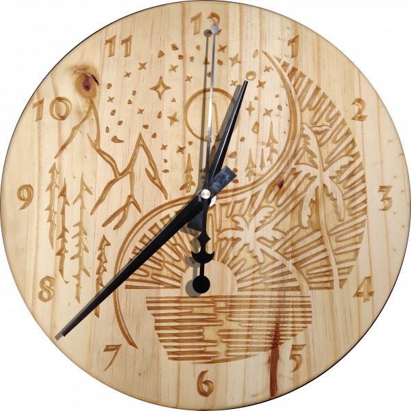 Mer & Montagne - Horloge Murale en Bois de Pin